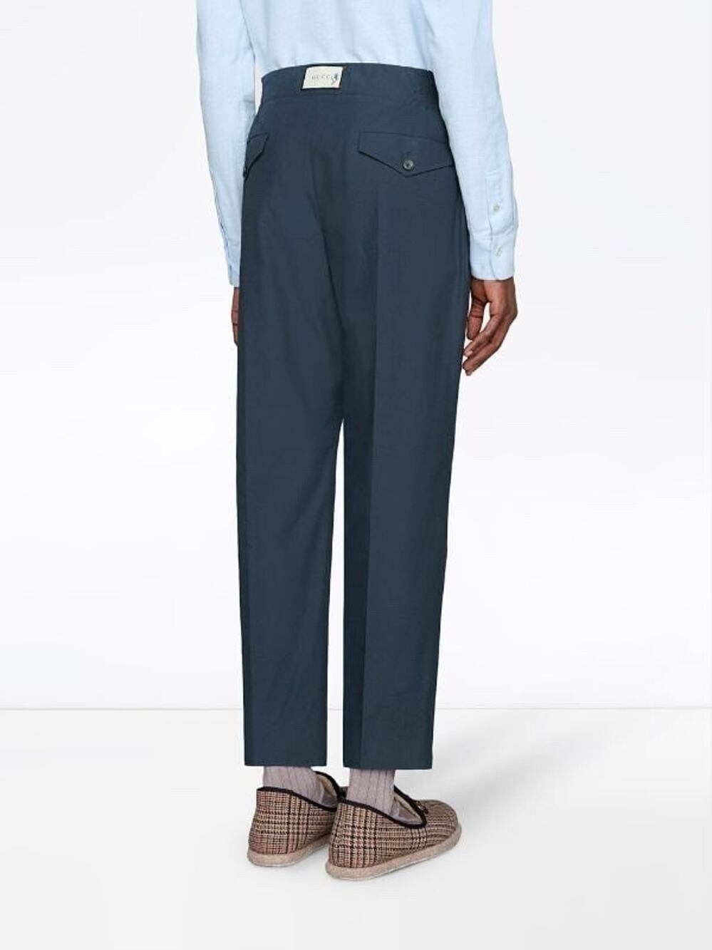 NWT Gucci Blue Poplin Slim Tapered Logo & Flower Patch Pants 46EU/30US $950.00